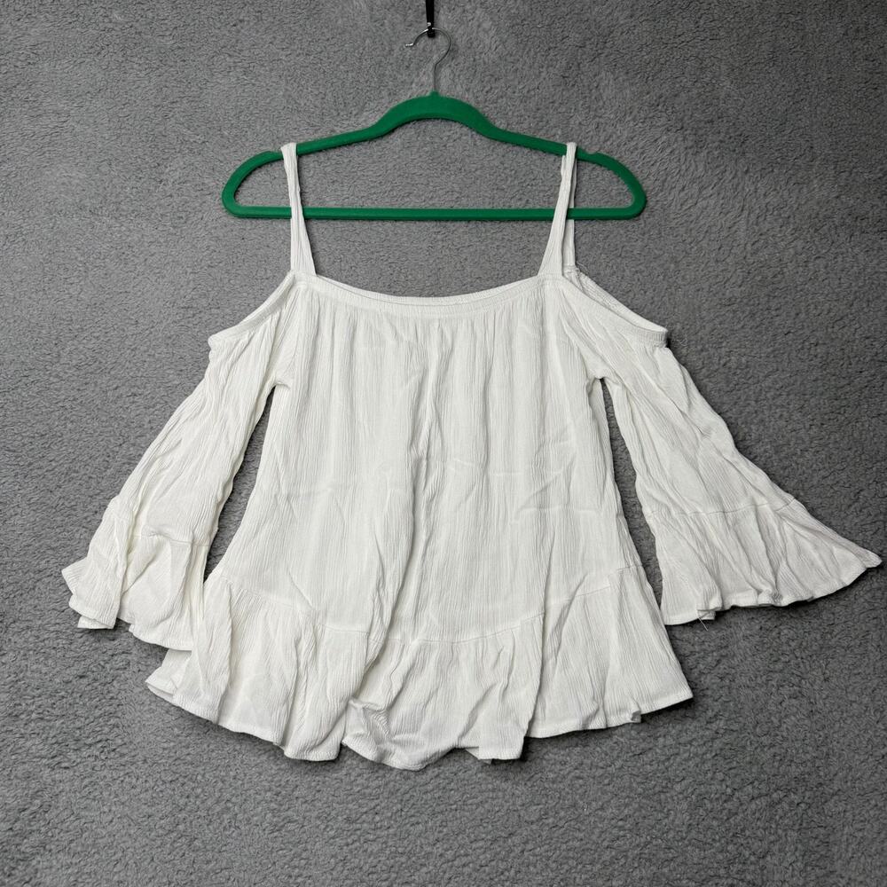 Casual Blouse Women's Medium White Cold Shoulder Long Sleeve